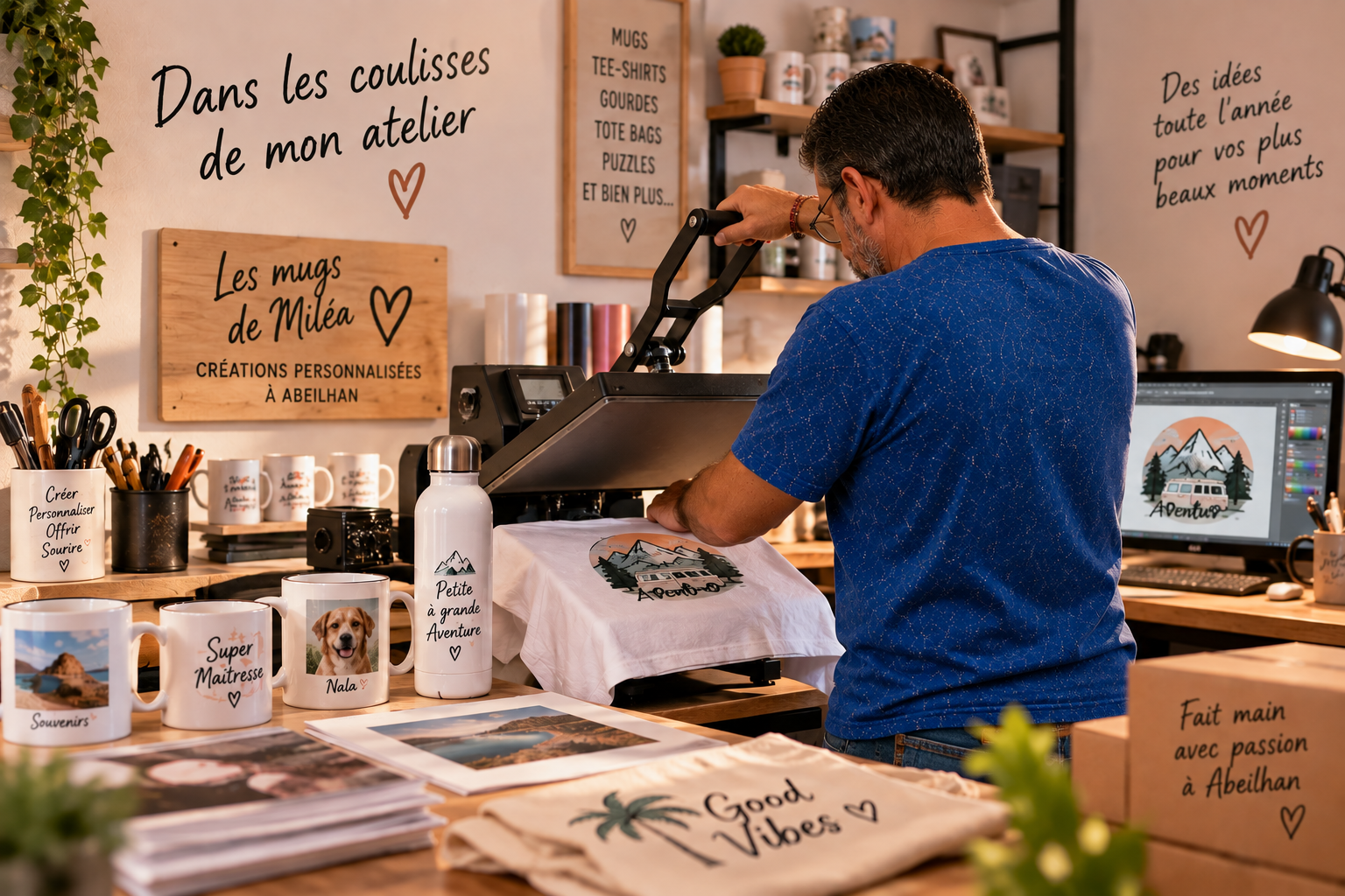 Atelier sublimation Hérault : préparation d'un tee-shirt personnalisé à Abeilhan