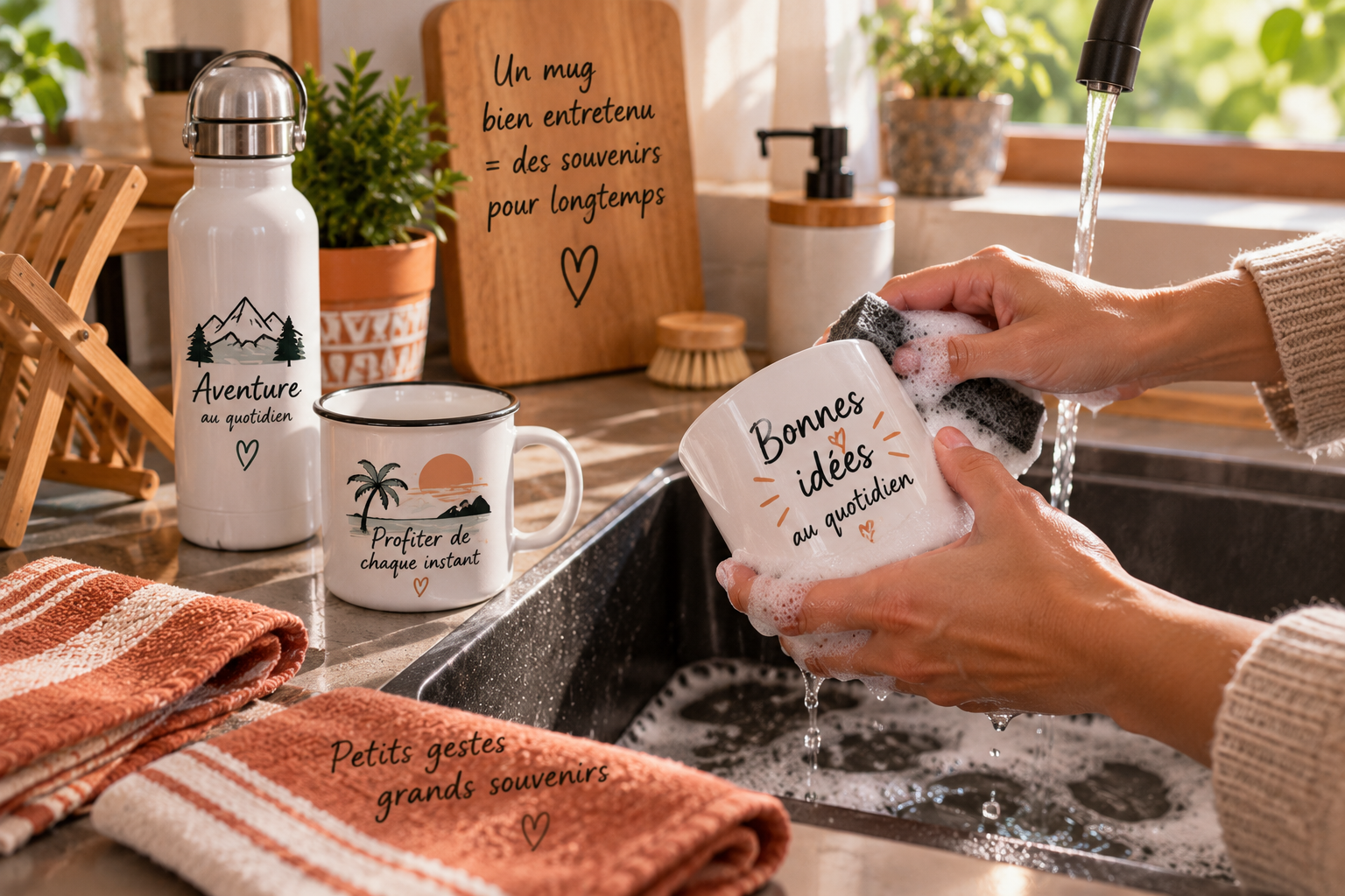 Entretien mug personnalisé : nettoyage à la main au lavabo